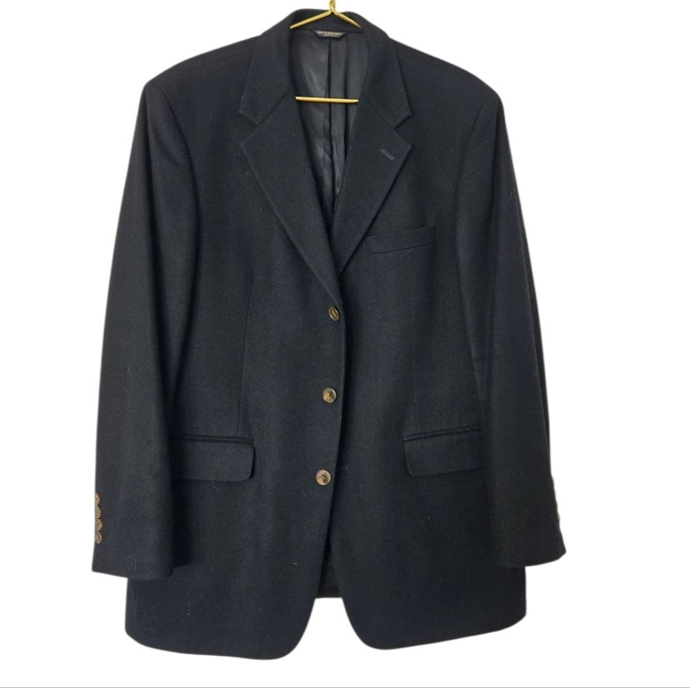 Bill Blass Hudson's Black Label 100% Cashmere Blazer 42R Black 3-Button Jacket